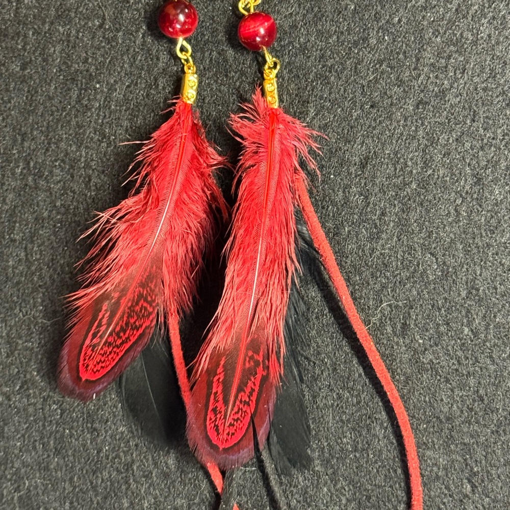 Elegant Red Feather Earrings